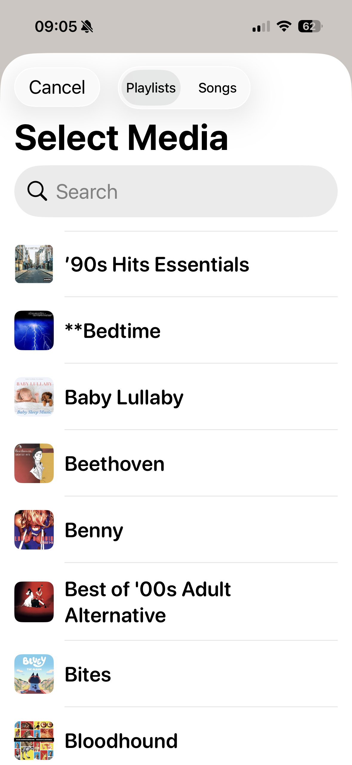 Pick Music screen